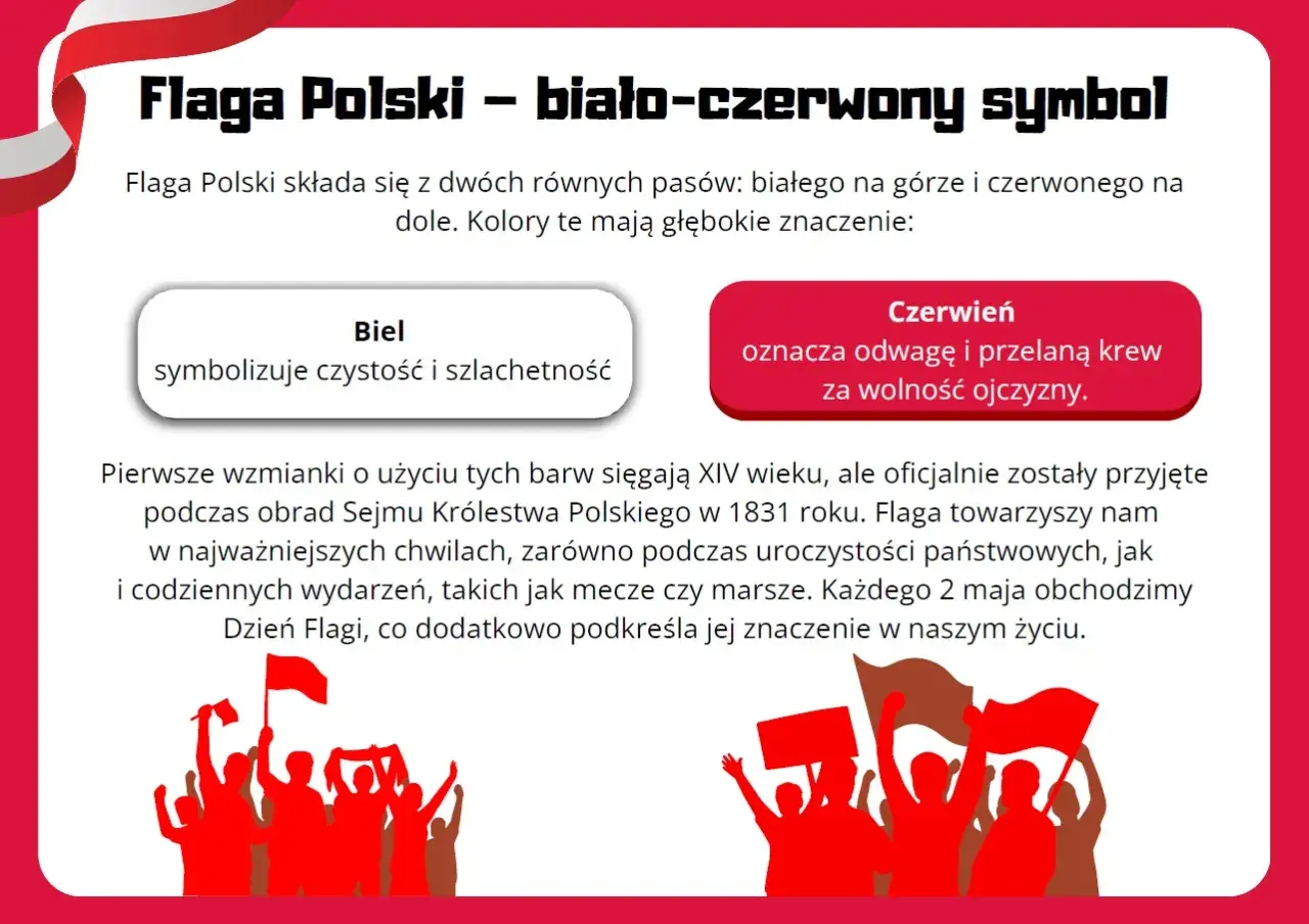 Tłum ludzi wznosi biało-czerwone flagi i transparenty.